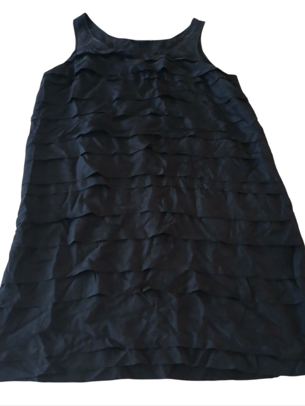 Eileen Fisher 100% Silk Georgette Ruffled Layered Dress XL Black Lightweight - Picture 3 of 8